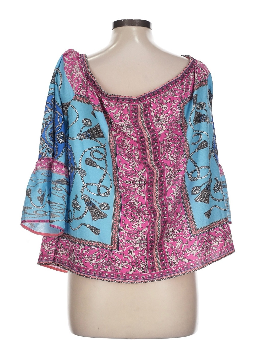 Umgee Magenta and Teal Boho Tassel Tie Tunic Top - Picture 3 of 3